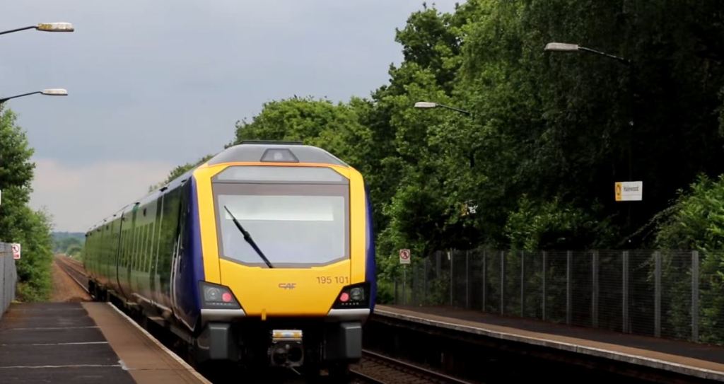 Class 195 DMU at Halewood railway station merseyside